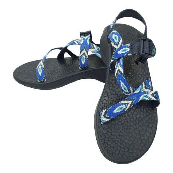 Chaco Classic Sport Sandals Womens Size 12 Blue Gray White Geometric Diamond Eco - Picture 1 of 11